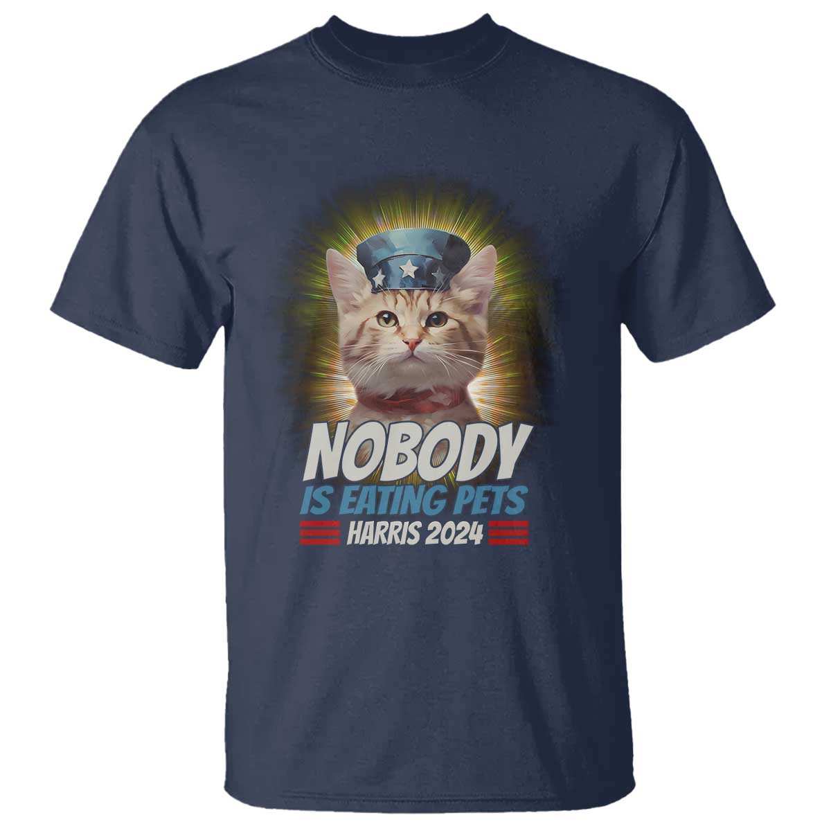 Harris 2024 T Shirt Nobody Is Eating Pets American Flag Cat Hat - Wonder Print Shop