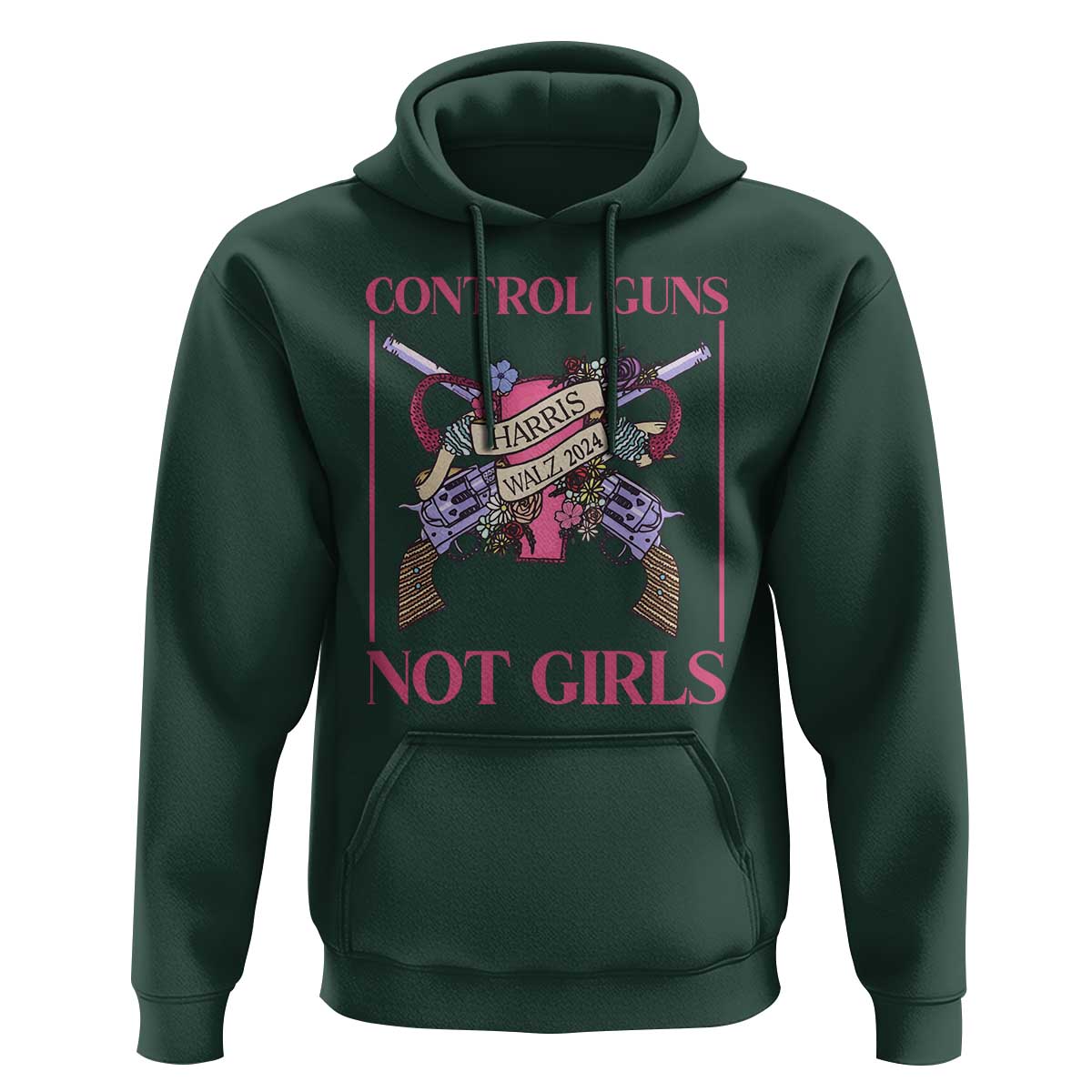 Harris Walz Feminist Hoodie Control Guns Not Girls Women's Rights Roses Uterus - Wonder Print Shop
