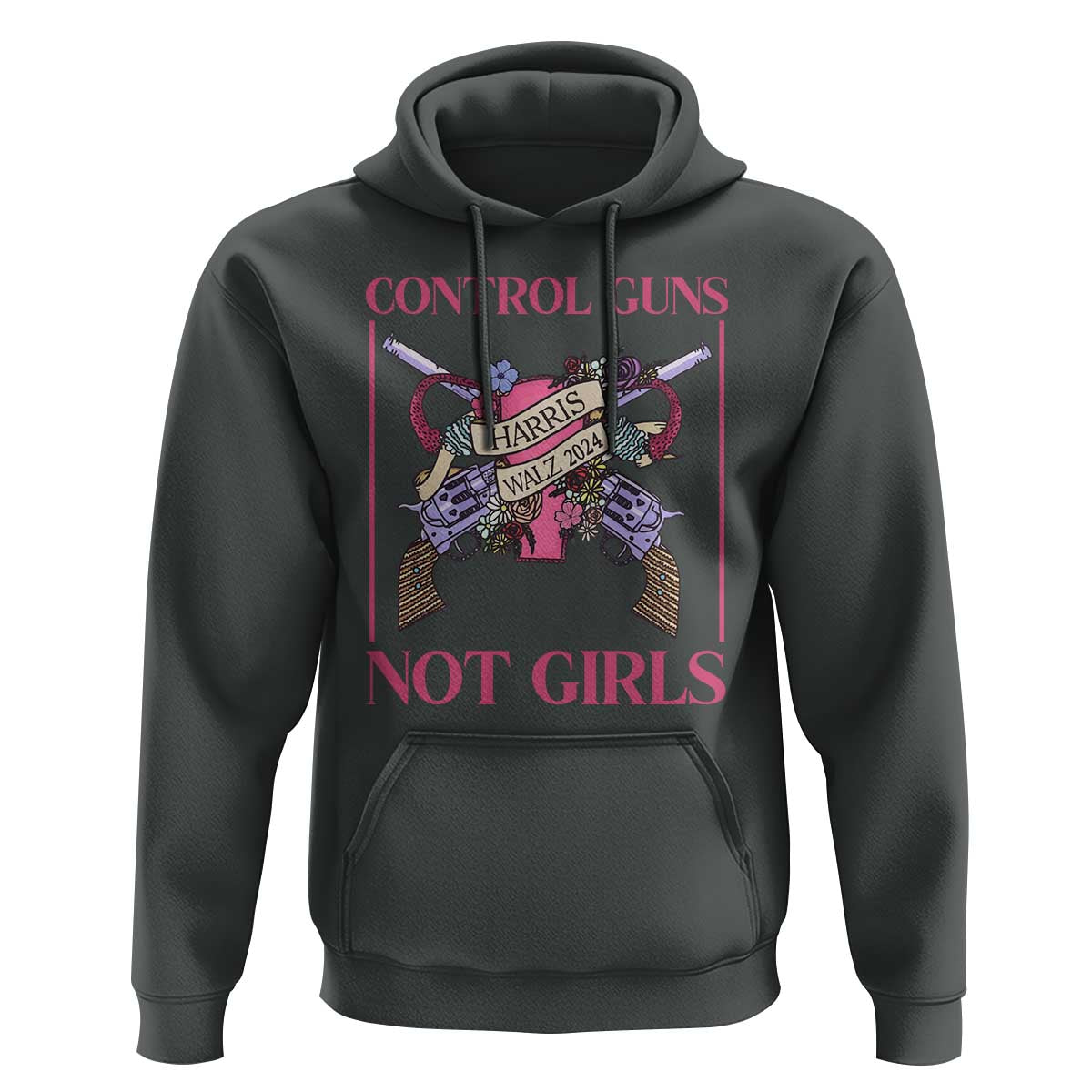 Harris Walz Feminist Hoodie Control Guns Not Girls Women's Rights Roses Uterus - Wonder Print Shop
