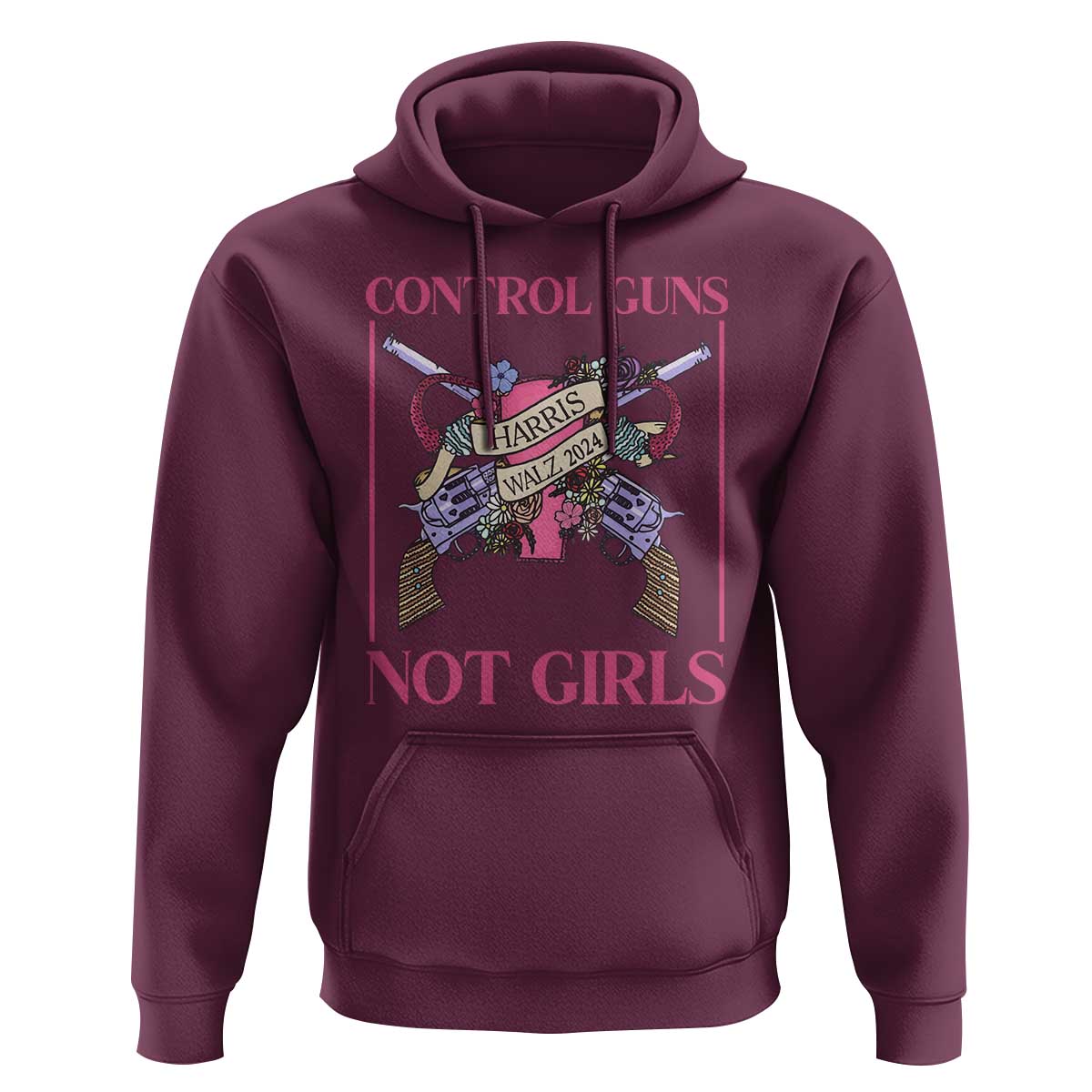 Harris Walz Feminist Hoodie Control Guns Not Girls Women's Rights Roses Uterus - Wonder Print Shop