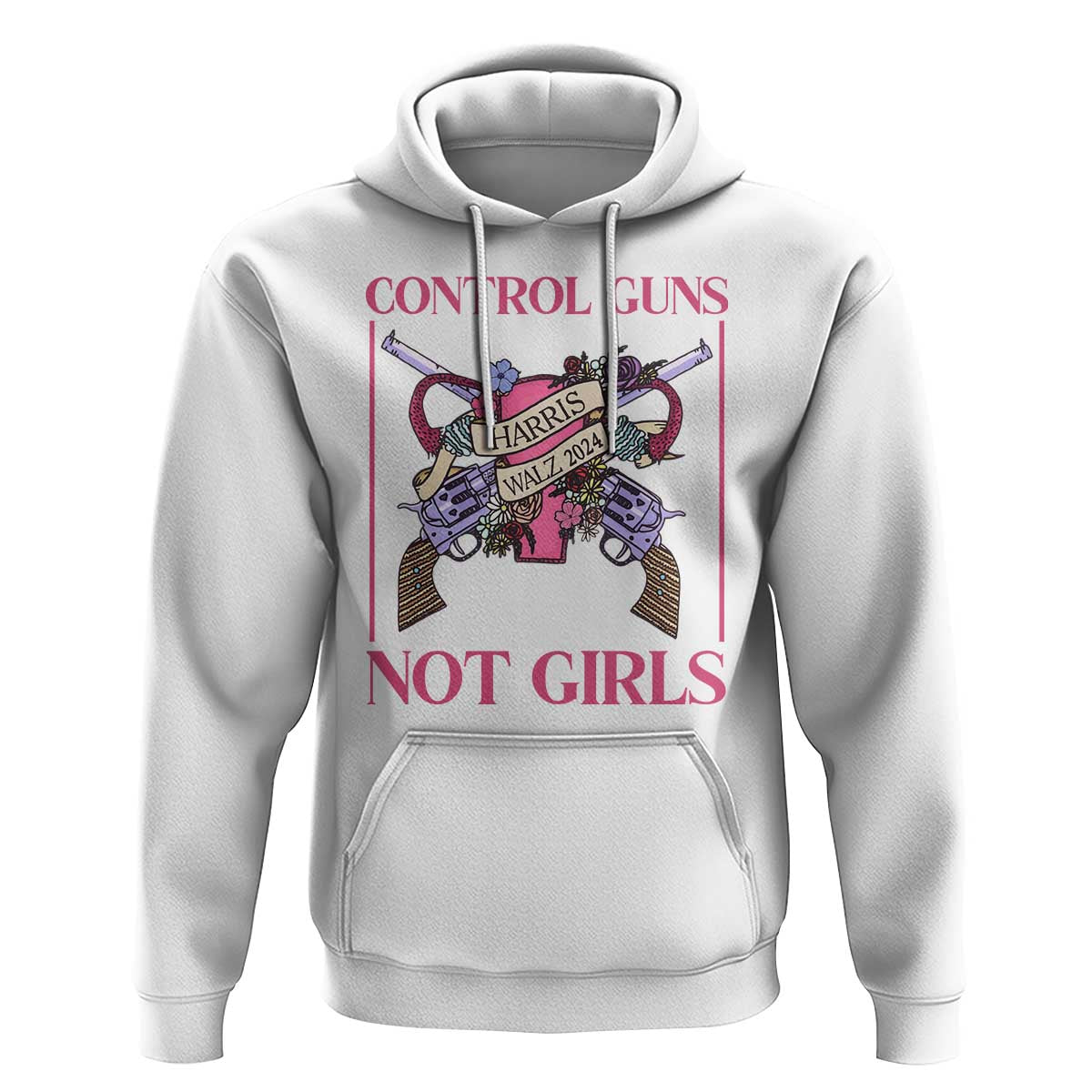 Harris Walz Feminist Hoodie Control Guns Not Girls Women's Rights Roses Uterus - Wonder Print Shop