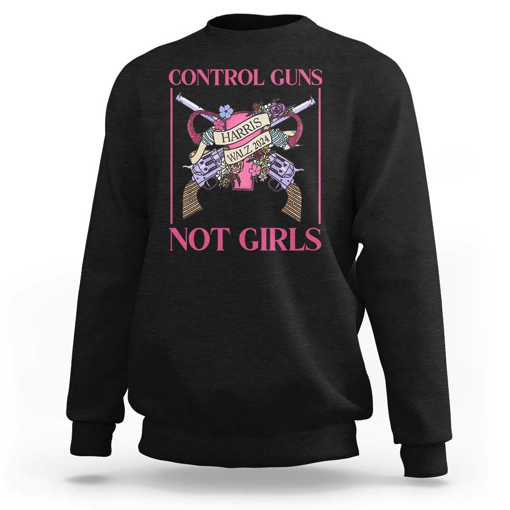 Harris Walz Feminist Sweatshirt Control Guns Not Girls Women's Rights Roses Uterus - Wonder Print Shop