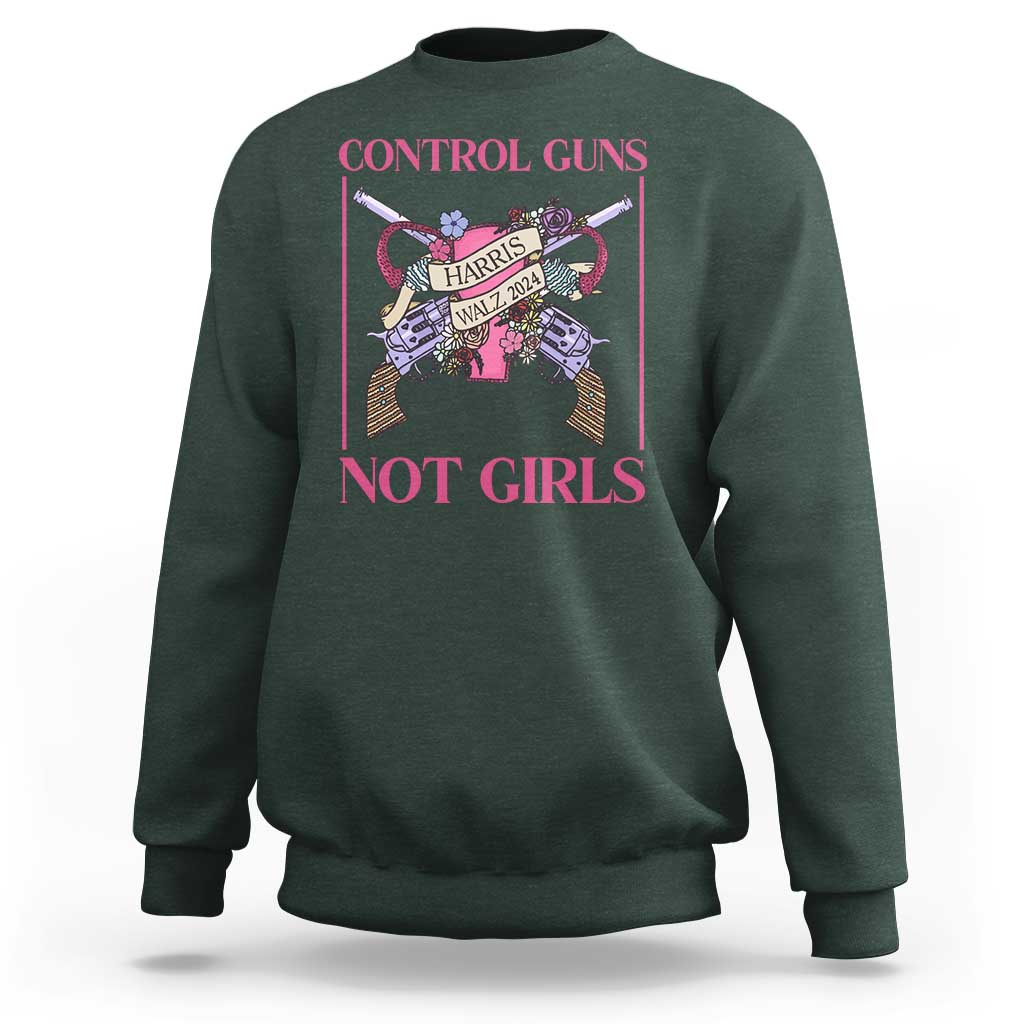 Harris Walz Feminist Sweatshirt Control Guns Not Girls Women's Rights Roses Uterus - Wonder Print Shop