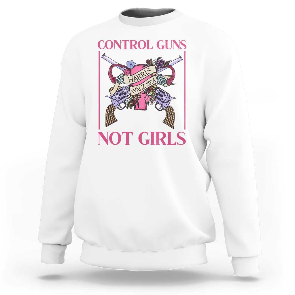 Harris Walz Feminist Sweatshirt Control Guns Not Girls Women's Rights Roses Uterus - Wonder Print Shop
