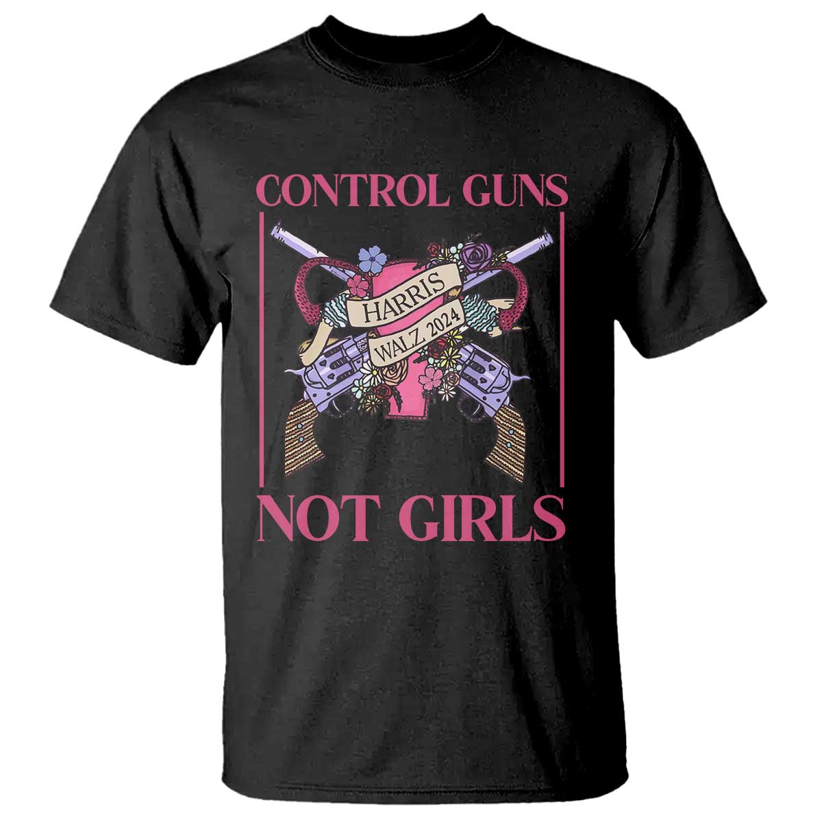 Harris Walz Feminist T Shirt Control Guns Not Girls Women's Rights Roses Uterus - Wonder Print Shop