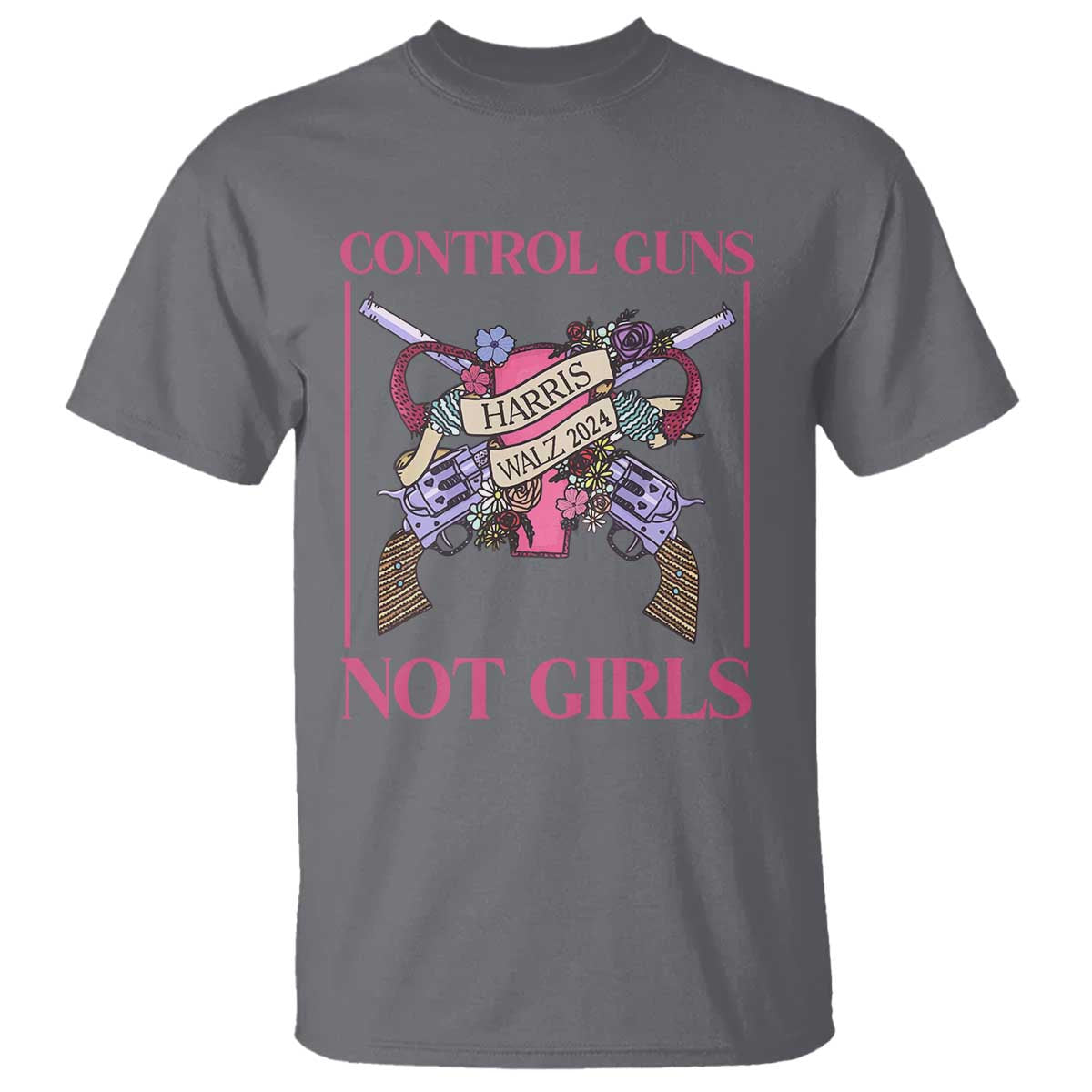 Harris Walz Feminist T Shirt Control Guns Not Girls Women's Rights Roses Uterus - Wonder Print Shop