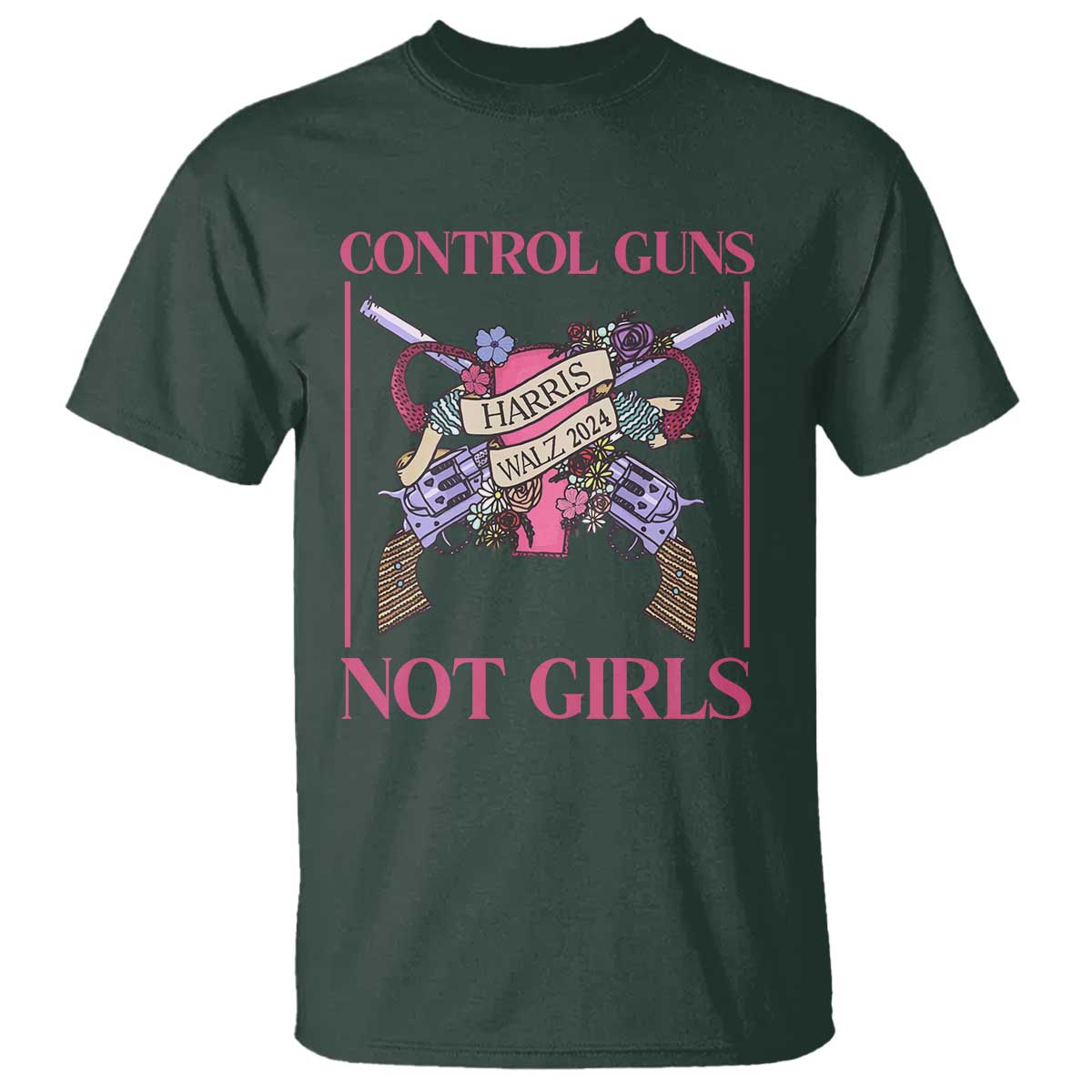 Harris Walz Feminist T Shirt Control Guns Not Girls Women's Rights Roses Uterus - Wonder Print Shop