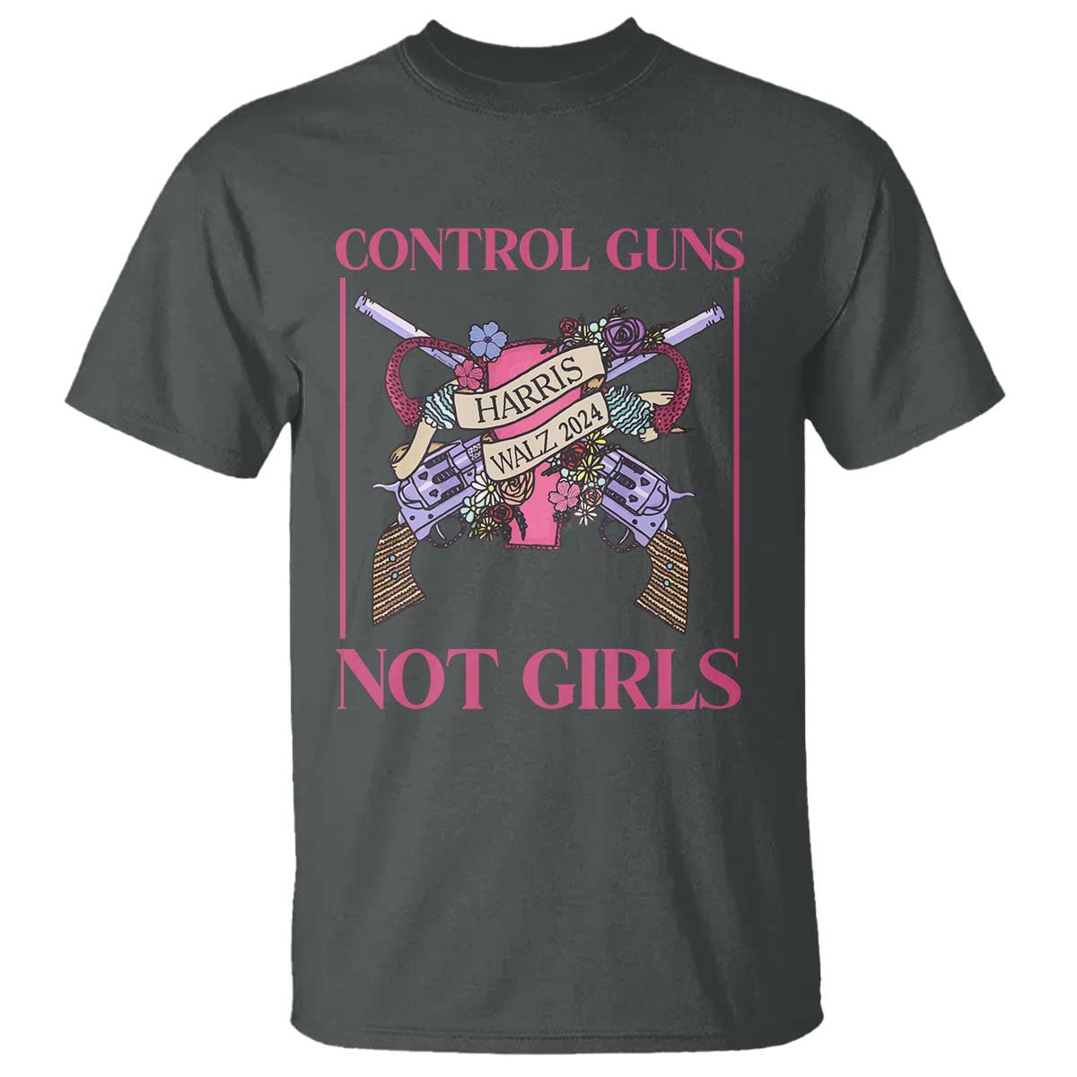 Harris Walz Feminist T Shirt Control Guns Not Girls Women's Rights Roses Uterus - Wonder Print Shop