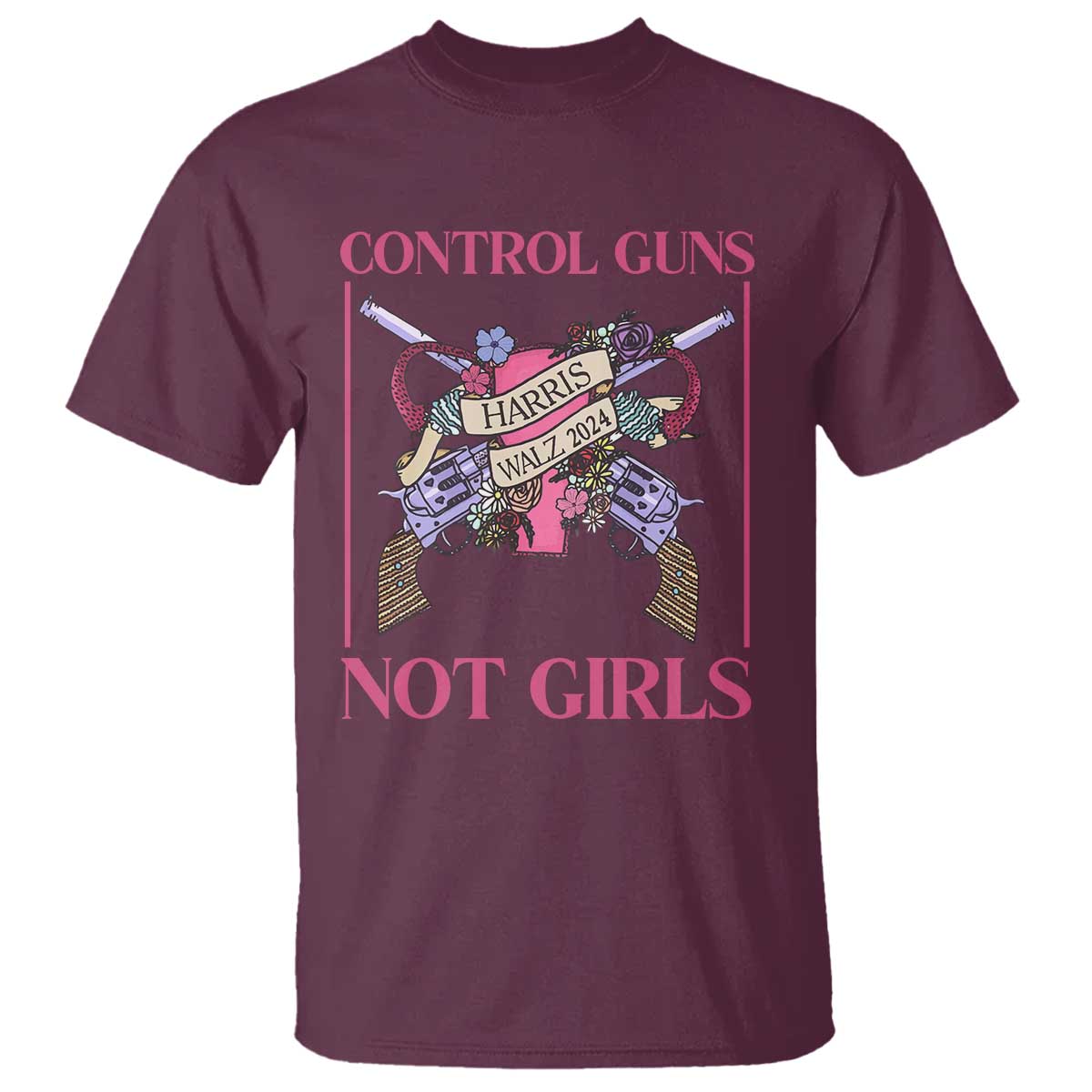 Harris Walz Feminist T Shirt Control Guns Not Girls Women's Rights Roses Uterus - Wonder Print Shop