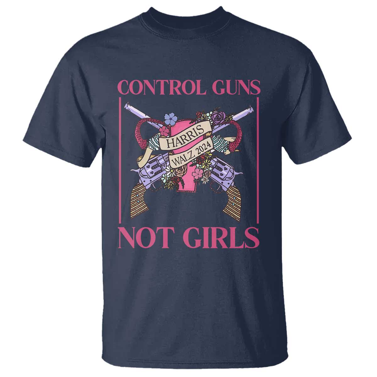 Harris Walz Feminist T Shirt Control Guns Not Girls Women's Rights Roses Uterus - Wonder Print Shop