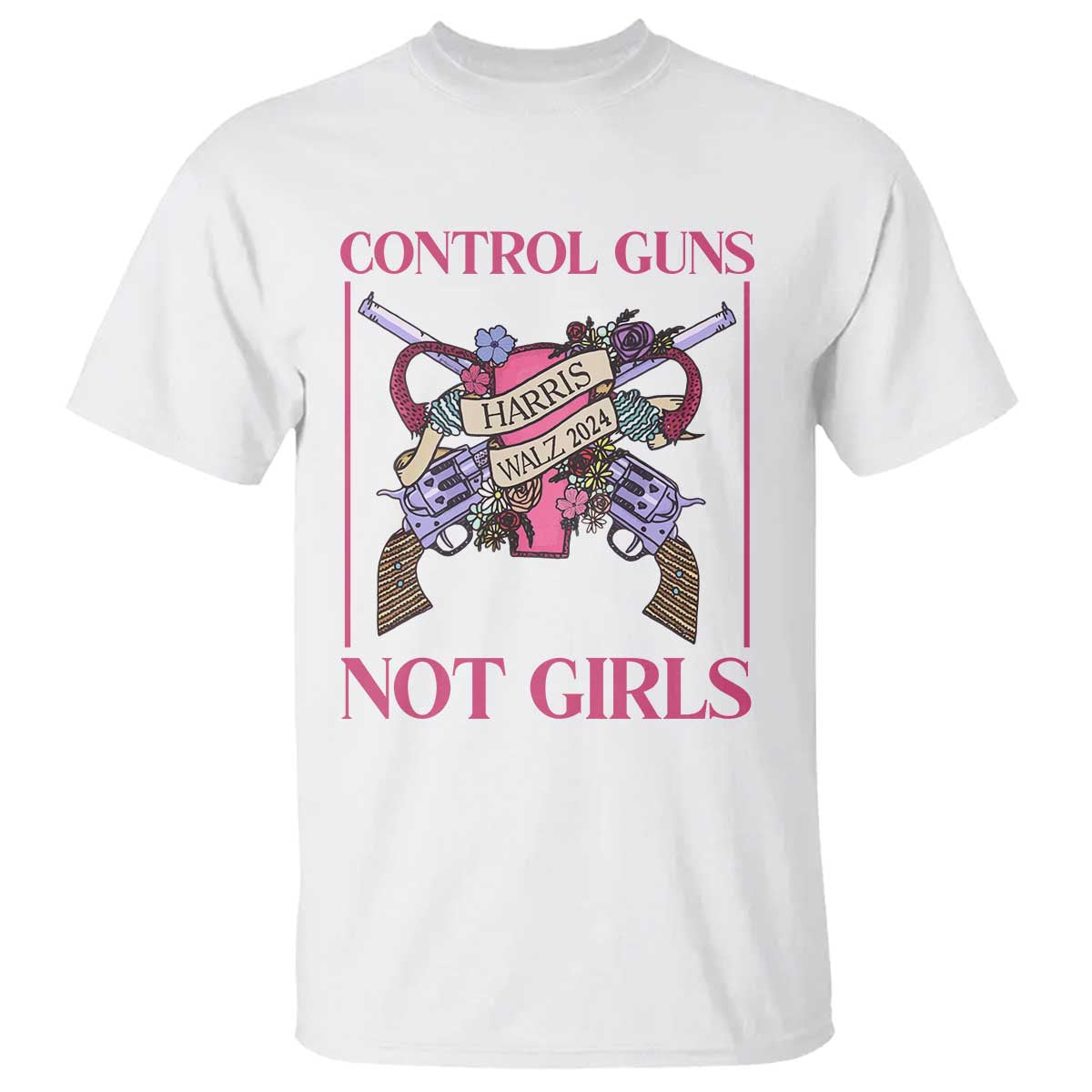 Harris Walz Feminist T Shirt Control Guns Not Girls Women's Rights Roses Uterus - Wonder Print Shop
