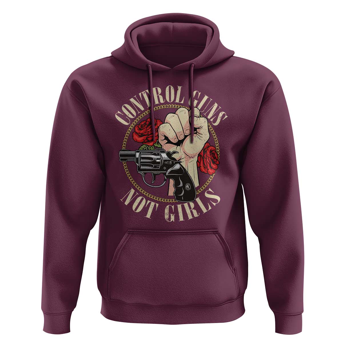 Harris Walz Feminist Hoodie Control Guns Not Girls Women's Rights Roses Hand Fist - Wonder Print Shop