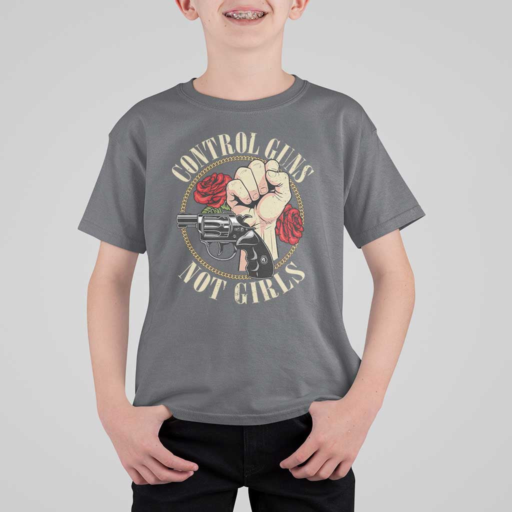 Harris Walz Feminist T Shirt For Kid Control Guns Not Girls Women's Rights Roses Hand Fist - Wonder Print Shop