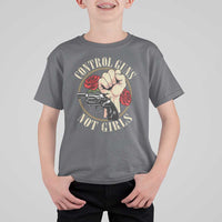 Harris Walz Feminist T Shirt For Kid Control Guns Not Girls Women's Rights Roses Hand Fist - Wonder Print Shop
