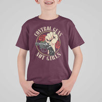 Harris Walz Feminist T Shirt For Kid Control Guns Not Girls Women's Rights Roses Hand Fist - Wonder Print Shop