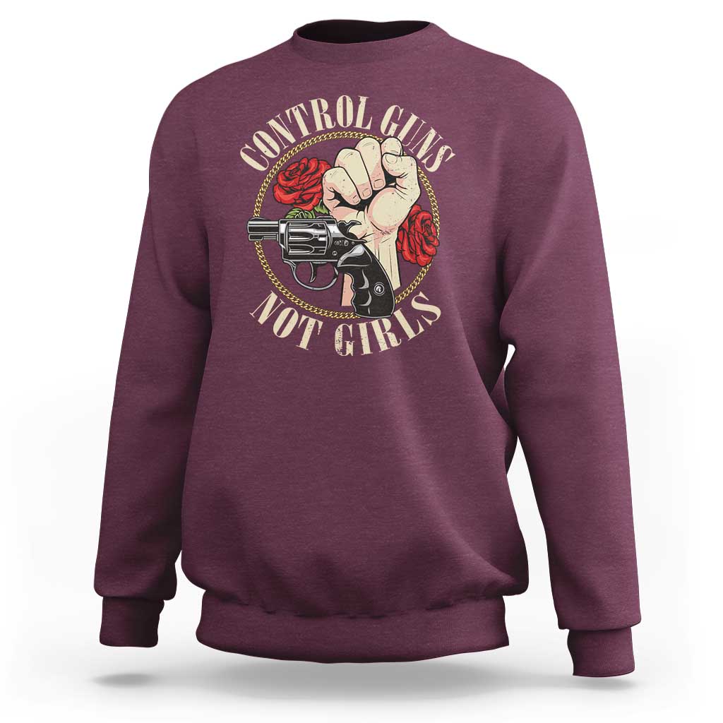 Harris Walz Feminist Sweatshirt Control Guns Not Girls Women's Rights Roses Hand Fist - Wonder Print Shop