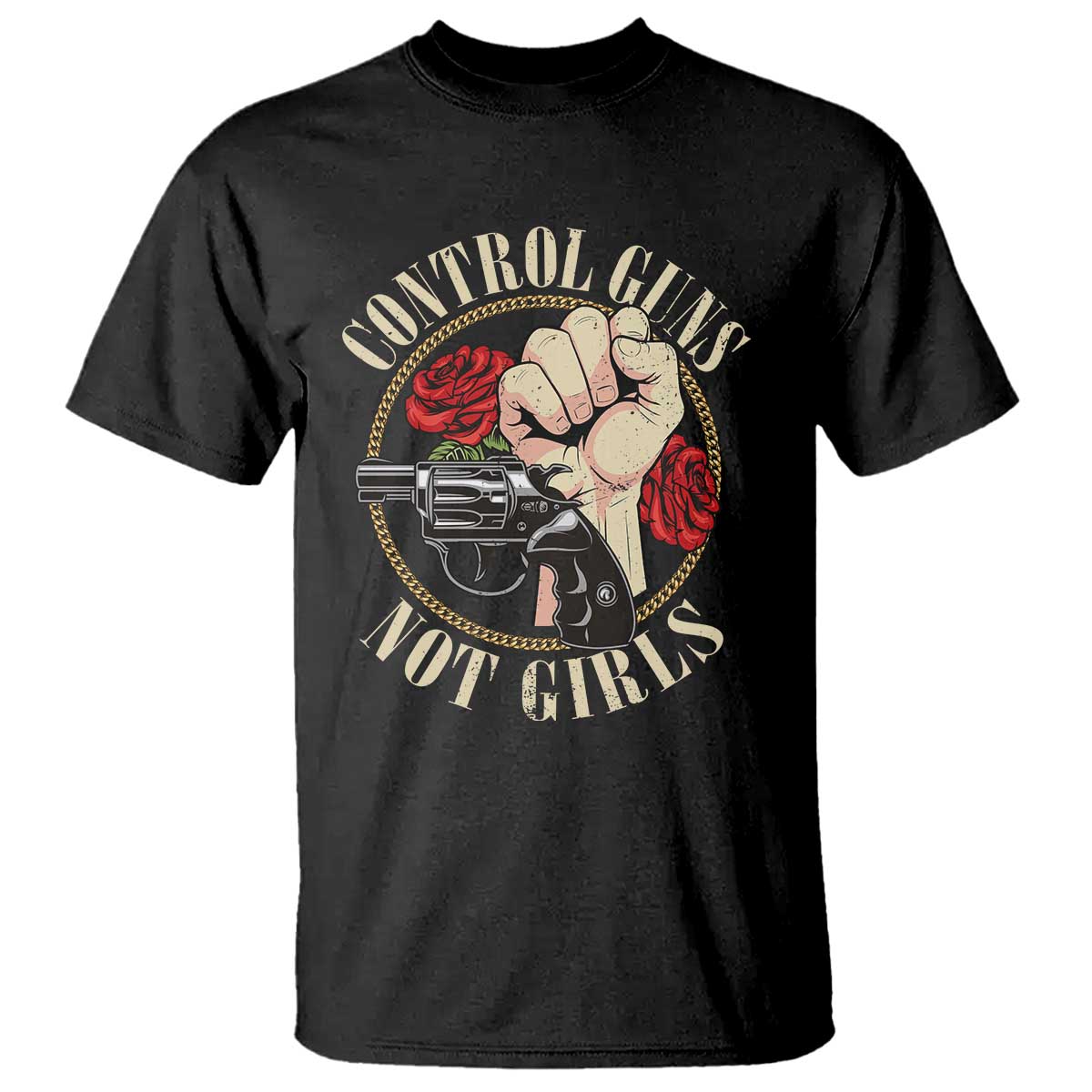 Harris Walz Feminist T Shirt Control Guns Not Girls Women's Rights Roses Hand Fist - Wonder Print Shop