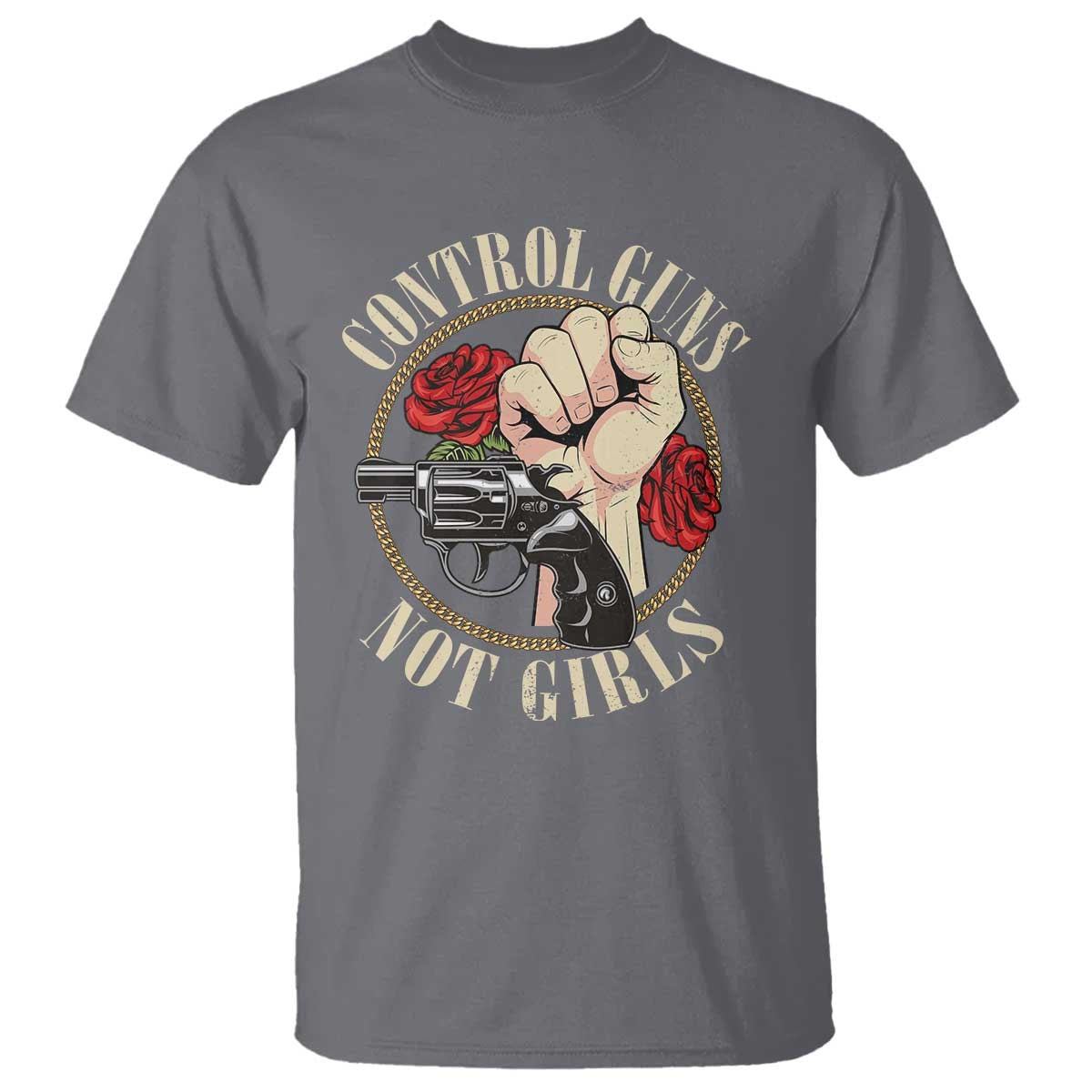 Harris Walz Feminist T Shirt Control Guns Not Girls Women's Rights Roses Hand Fist - Wonder Print Shop