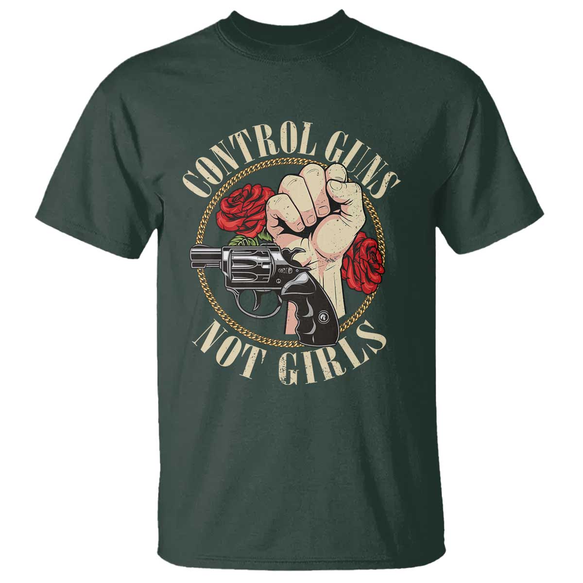 Harris Walz Feminist T Shirt Control Guns Not Girls Women's Rights Roses Hand Fist - Wonder Print Shop