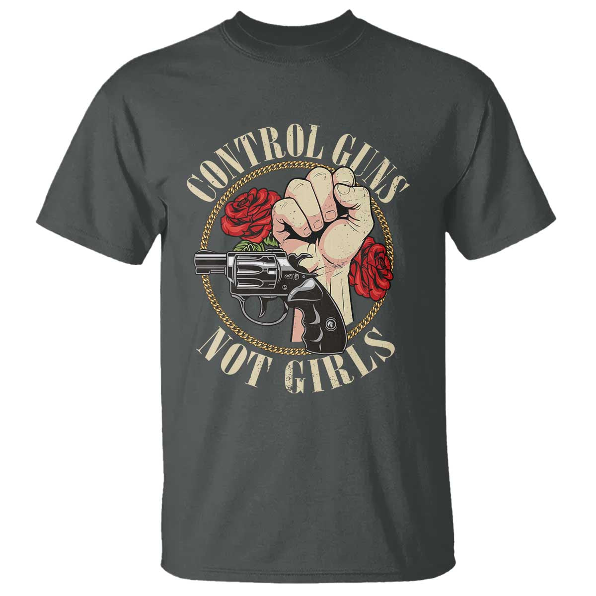 Harris Walz Feminist T Shirt Control Guns Not Girls Women's Rights Roses Hand Fist - Wonder Print Shop