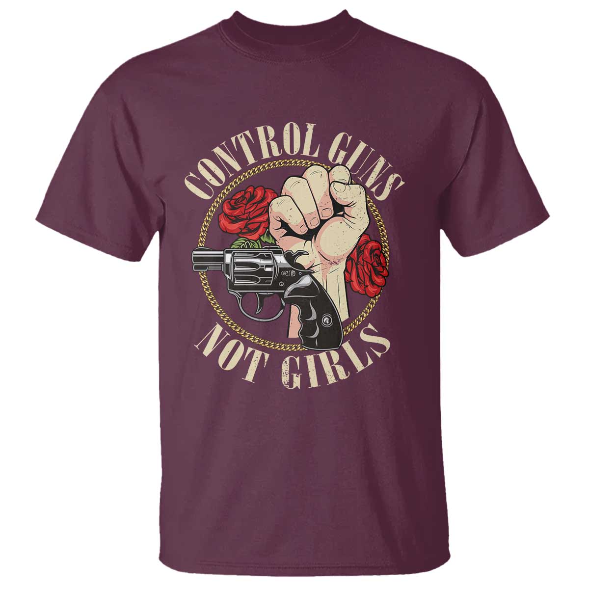 Harris Walz Feminist T Shirt Control Guns Not Girls Women's Rights Roses Hand Fist - Wonder Print Shop