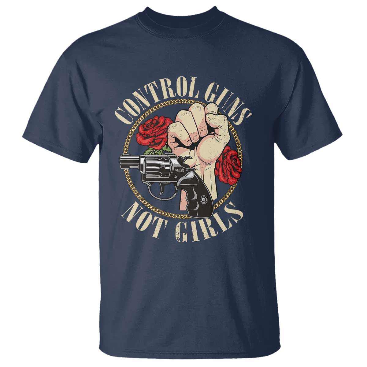 Harris Walz Feminist T Shirt Control Guns Not Girls Women's Rights Roses Hand Fist - Wonder Print Shop