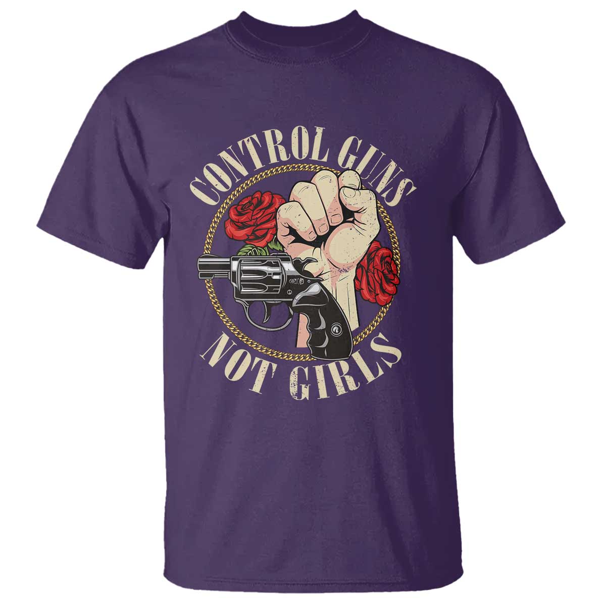 Harris Walz Feminist T Shirt Control Guns Not Girls Women's Rights Roses Hand Fist - Wonder Print Shop