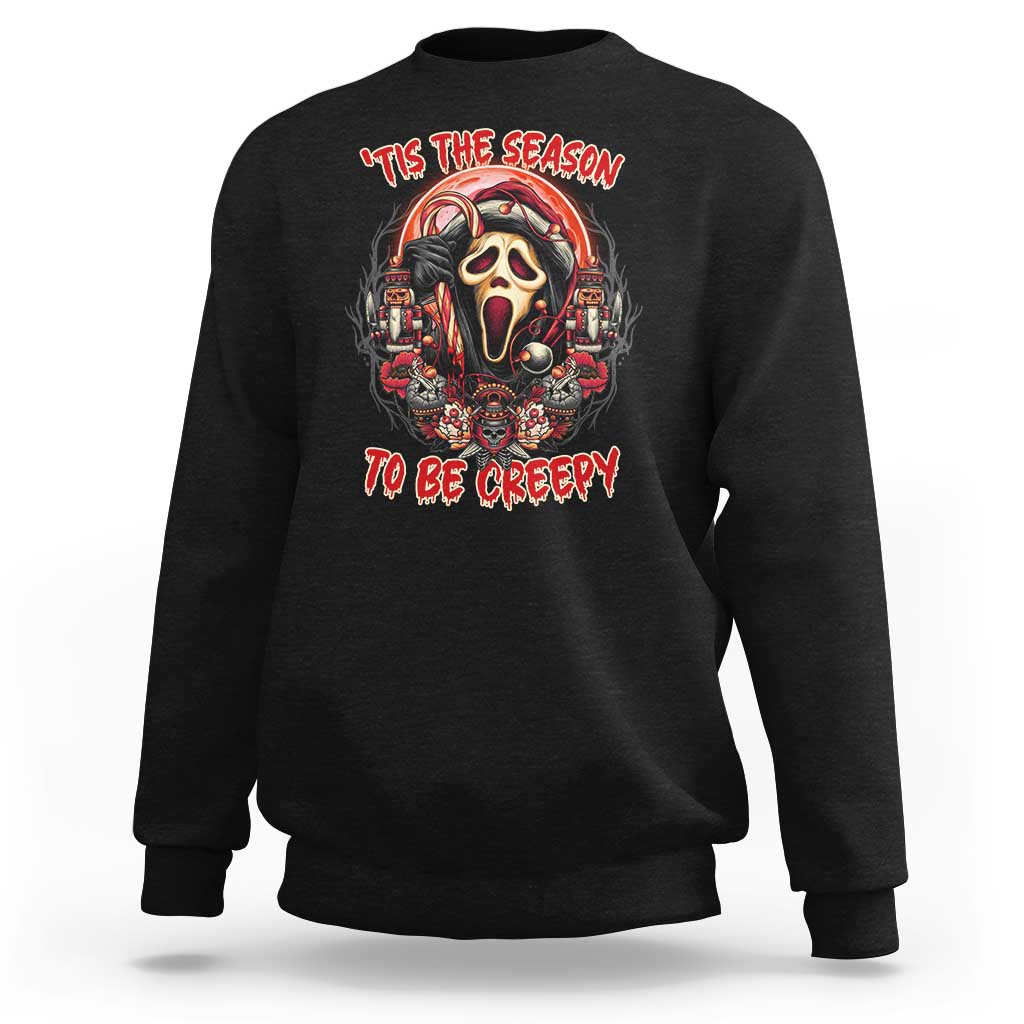 Halloween Christmas Sweatshirt Tis The Season To Be Creepy Ghost Horror Xmas - Wonder Print Shop