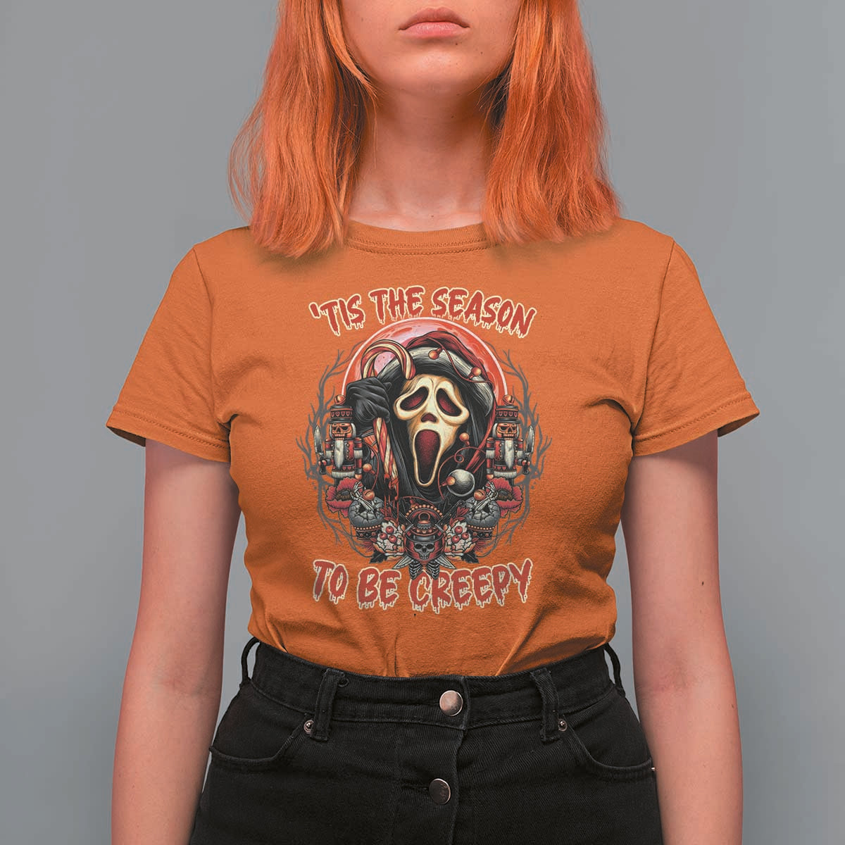 Halloween Christmas T Shirt For Women Tis The Season To Be Creepy Ghost Horror Xmas - Wonder Print Shop