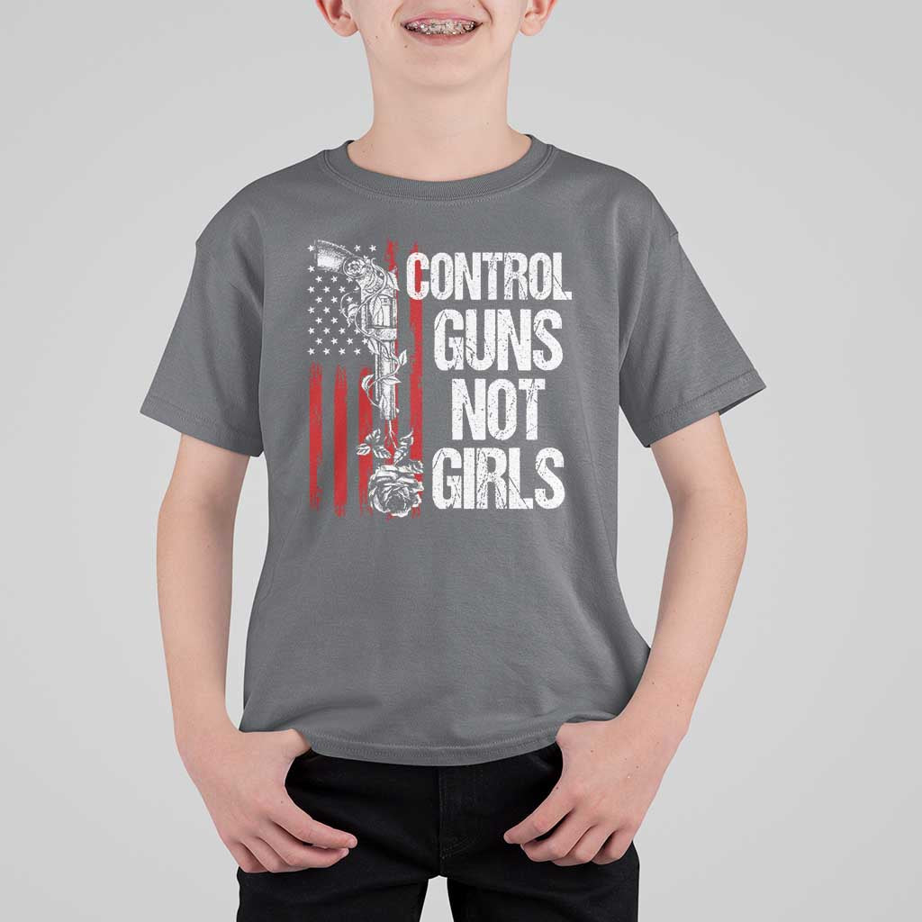 Harris Walz Feminist T Shirt For Kid Control Guns Not Girls Women's Rights Roses American Flag - Wonder Print Shop