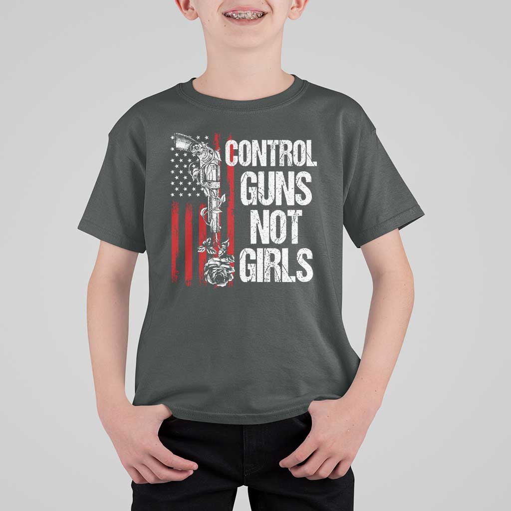 Harris Walz Feminist T Shirt For Kid Control Guns Not Girls Women's Rights Roses American Flag - Wonder Print Shop