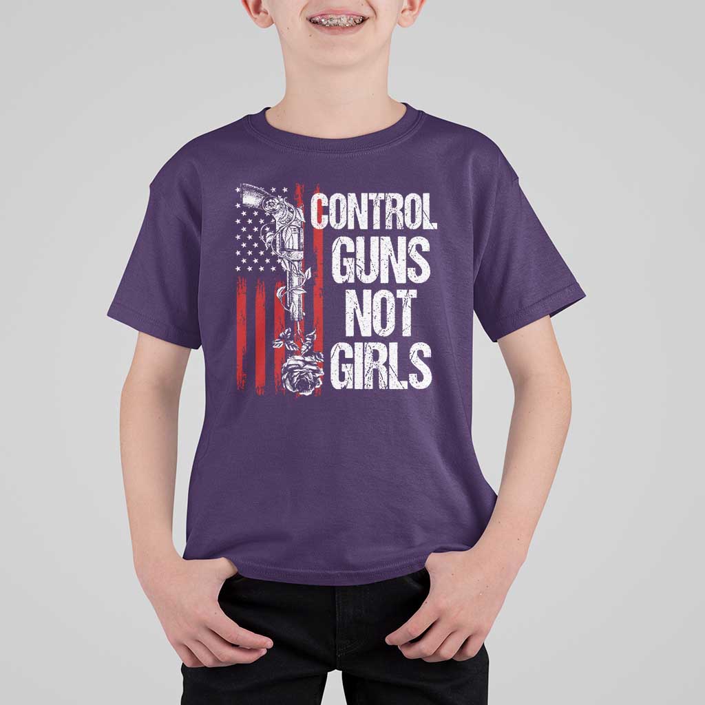 Harris Walz Feminist T Shirt For Kid Control Guns Not Girls Women's Rights Roses American Flag - Wonder Print Shop
