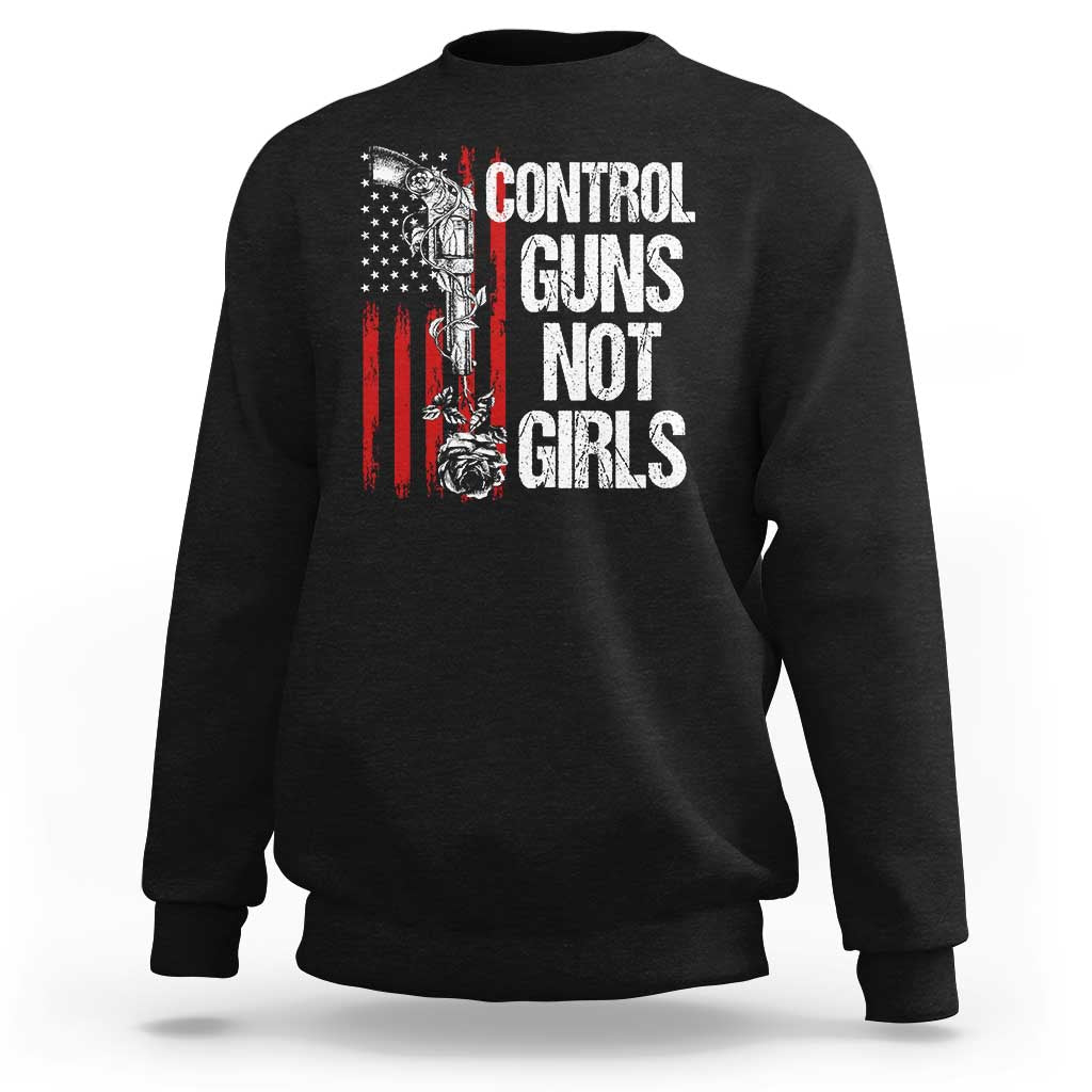 Harris Walz Feminist Sweatshirt Control Guns Not Girls Women's Rights Roses American Flag - Wonder Print Shop