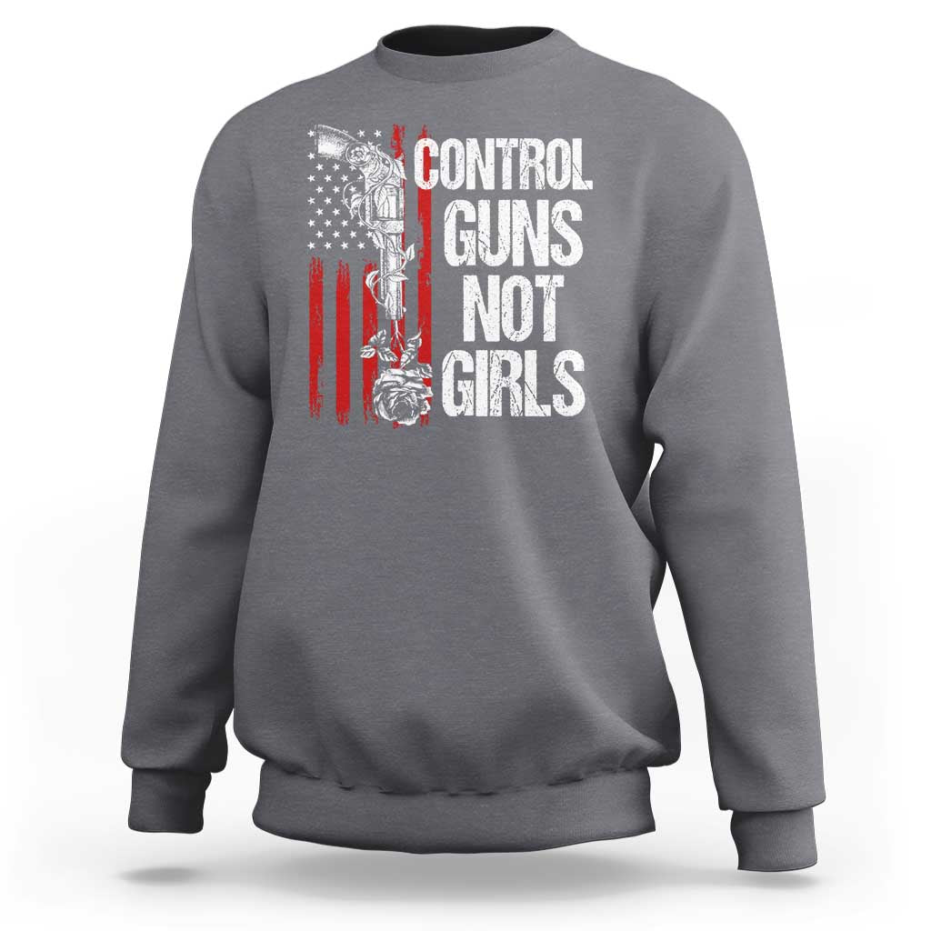 Harris Walz Feminist Sweatshirt Control Guns Not Girls Women's Rights Roses American Flag - Wonder Print Shop