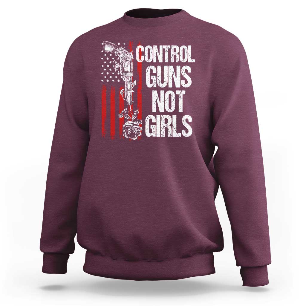 Harris Walz Feminist Sweatshirt Control Guns Not Girls Women's Rights Roses American Flag - Wonder Print Shop