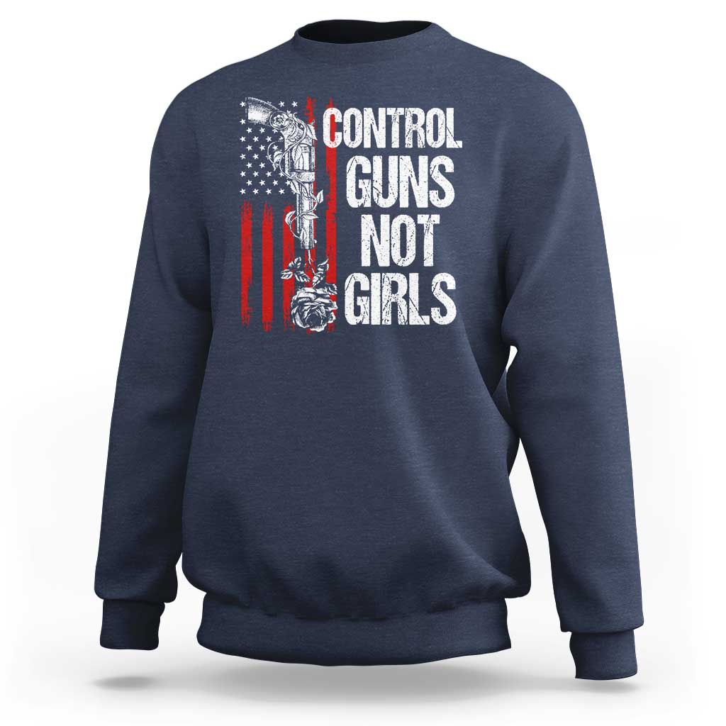 Harris Walz Feminist Sweatshirt Control Guns Not Girls Women's Rights Roses American Flag - Wonder Print Shop
