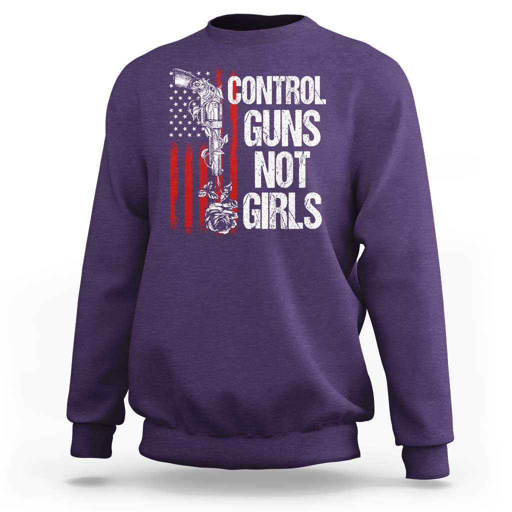 Harris Walz Feminist Sweatshirt Control Guns Not Girls Women's Rights Roses American Flag - Wonder Print Shop