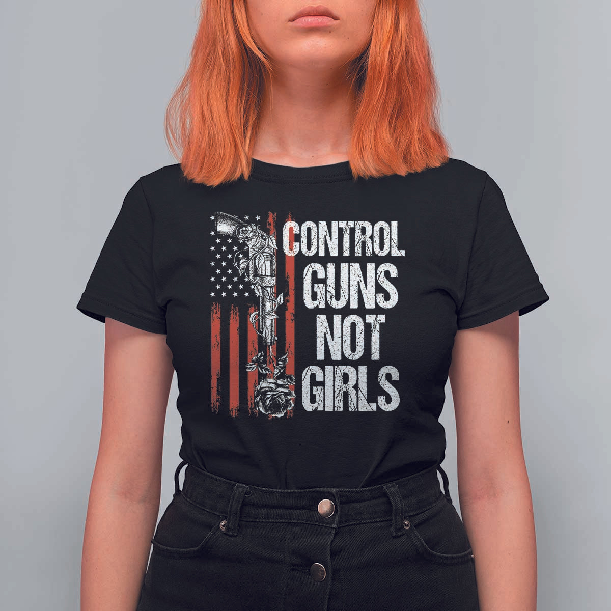 Harris Walz Feminist T Shirt For Women Control Guns Not Girls Women's Rights Roses American Flag - Wonder Print Shop