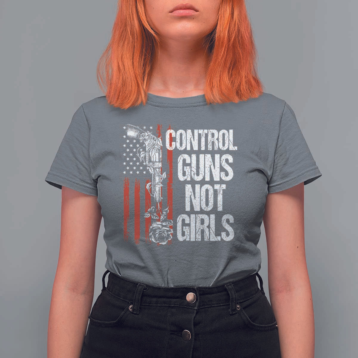 Harris Walz Feminist T Shirt For Women Control Guns Not Girls Women's Rights Roses American Flag - Wonder Print Shop