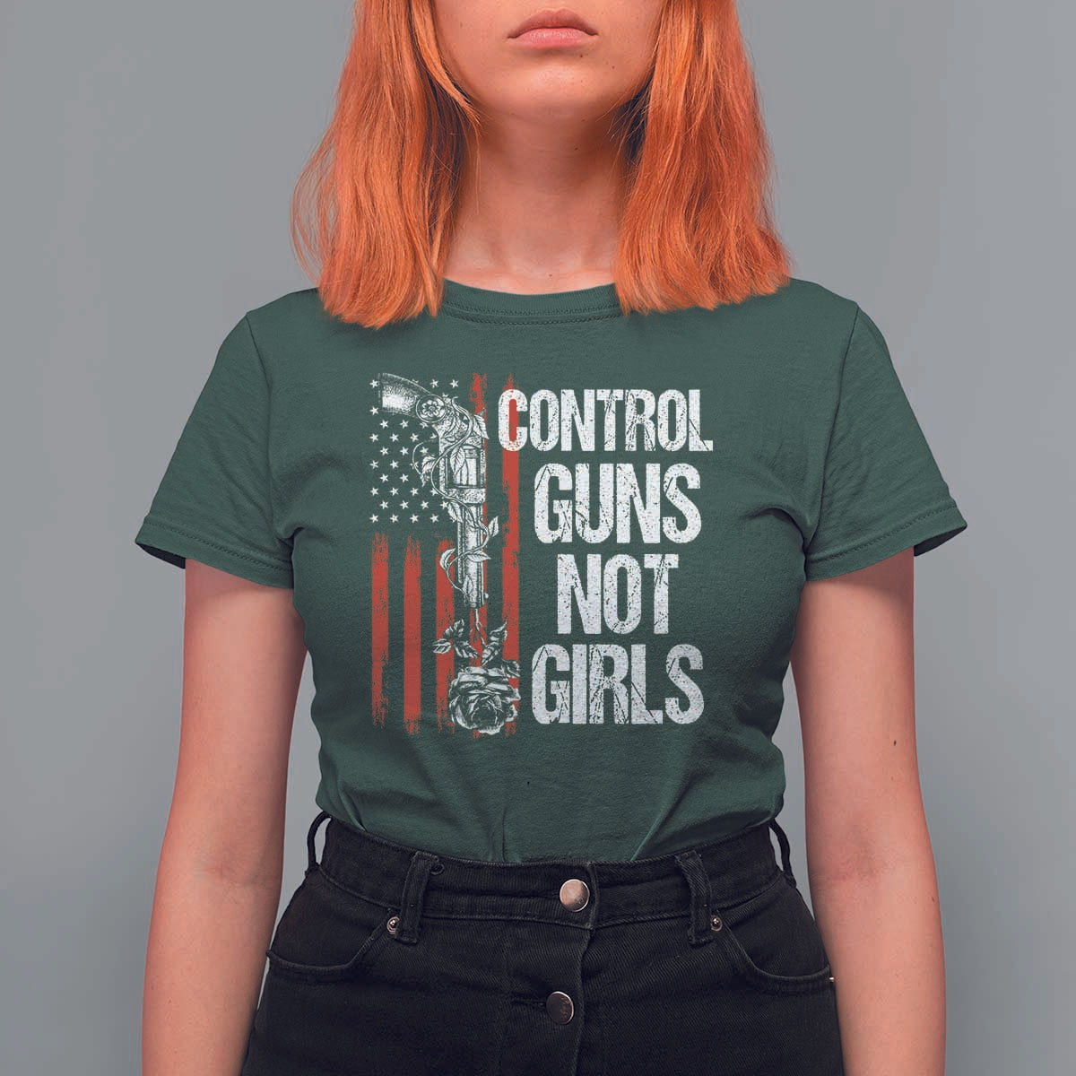 Harris Walz Feminist T Shirt For Women Control Guns Not Girls Women's Rights Roses American Flag - Wonder Print Shop