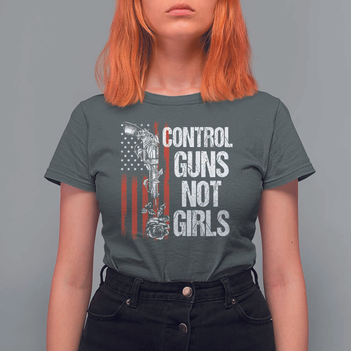 Harris Walz Feminist T Shirt For Women Control Guns Not Girls Women's Rights Roses American Flag - Wonder Print Shop