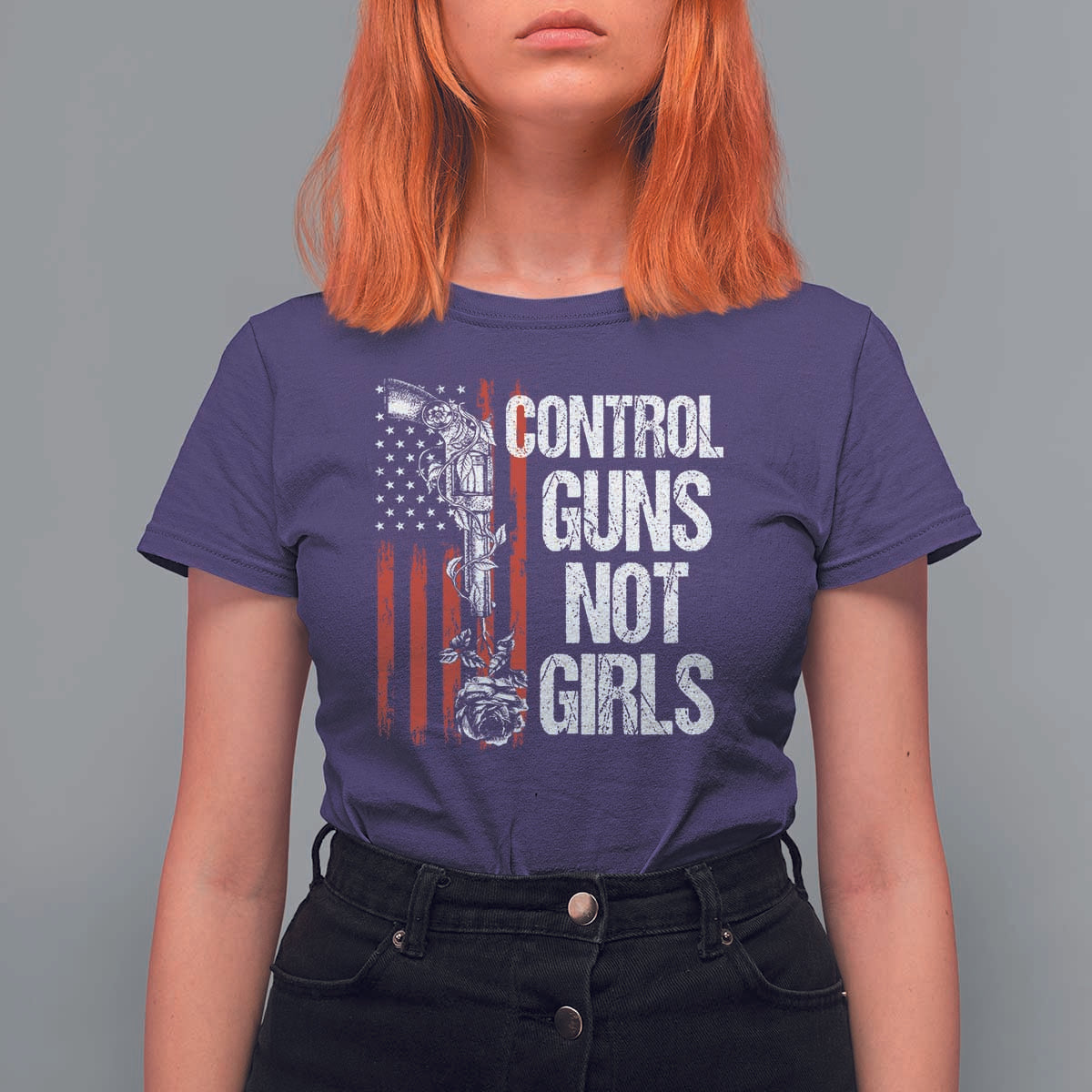Harris Walz Feminist T Shirt For Women Control Guns Not Girls Women's Rights Roses American Flag - Wonder Print Shop