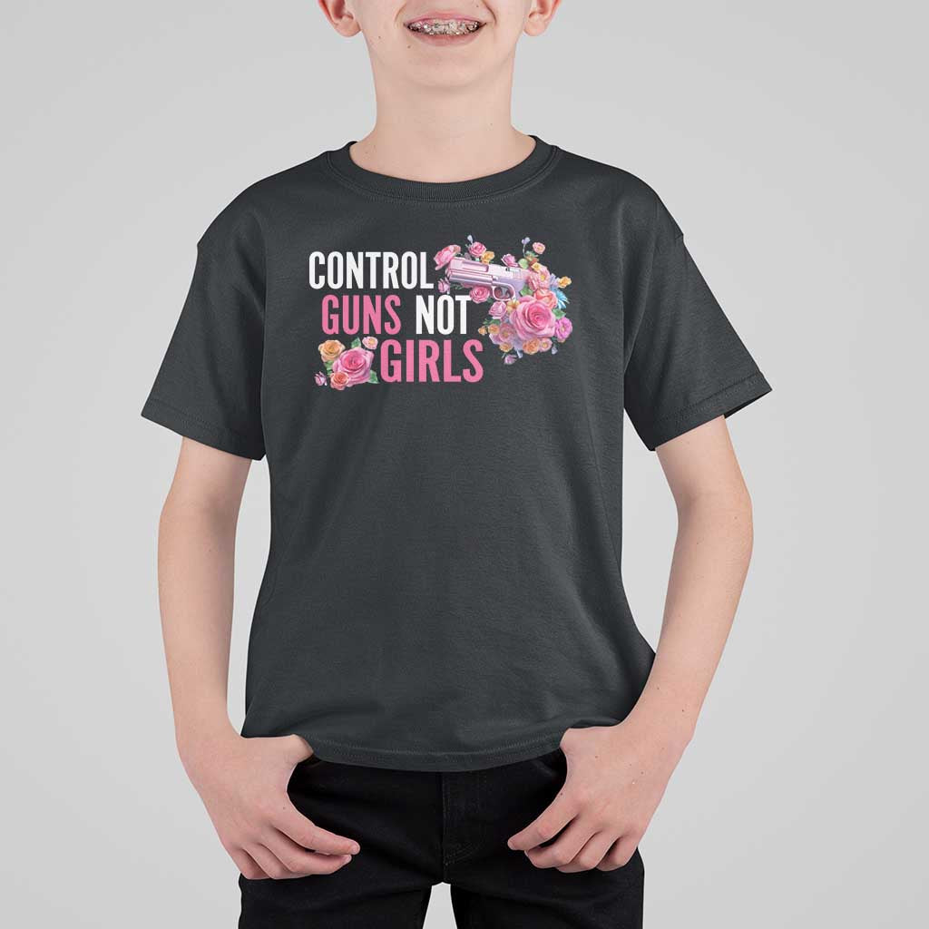 Harris Walz Feminist T Shirt For Kid Control Guns Not Girls Women's Rights Flower - Wonder Print Shop