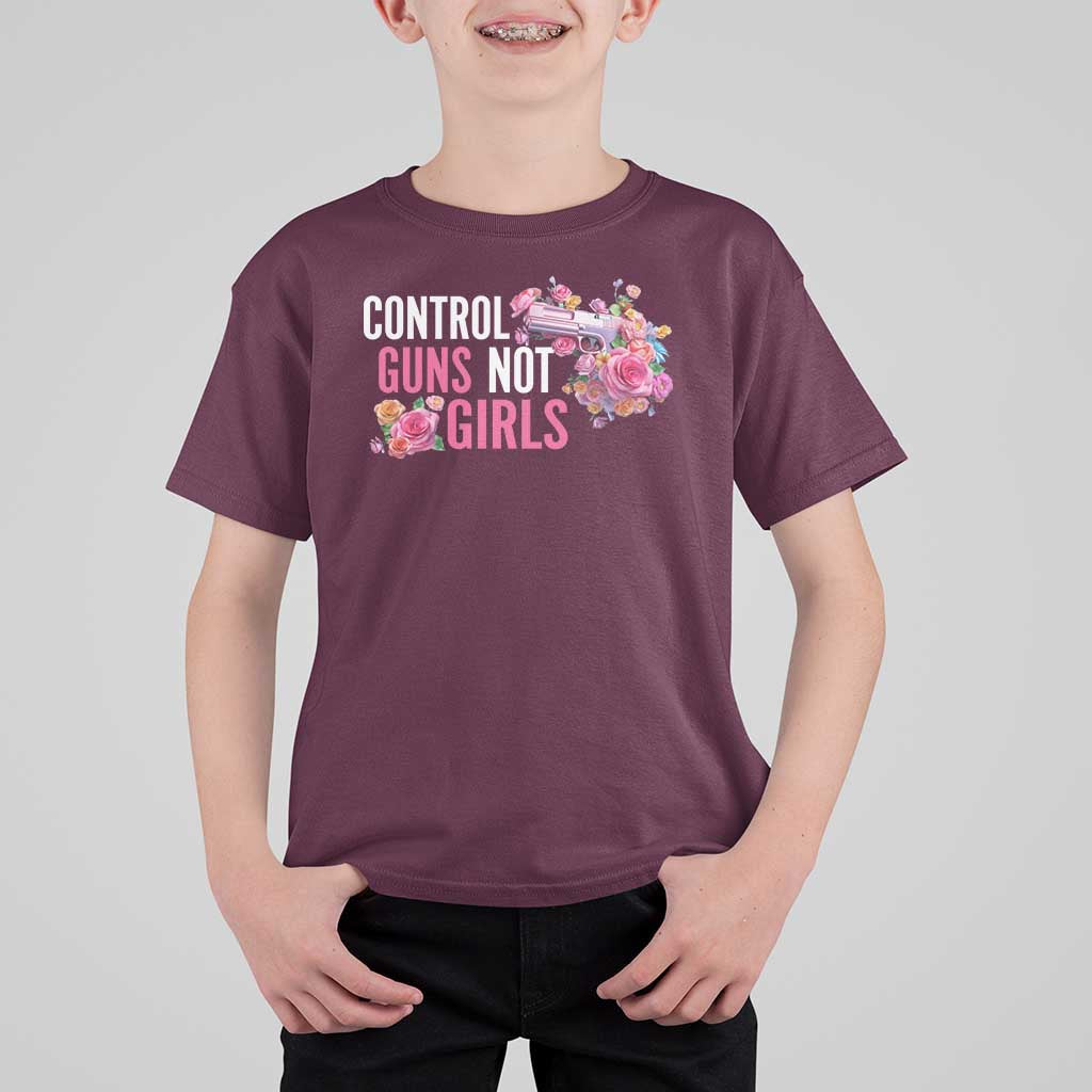 Harris Walz Feminist T Shirt For Kid Control Guns Not Girls Women's Rights Flower - Wonder Print Shop