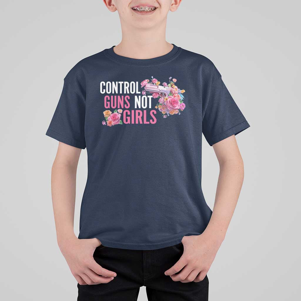 Harris Walz Feminist T Shirt For Kid Control Guns Not Girls Women's Rights Flower - Wonder Print Shop