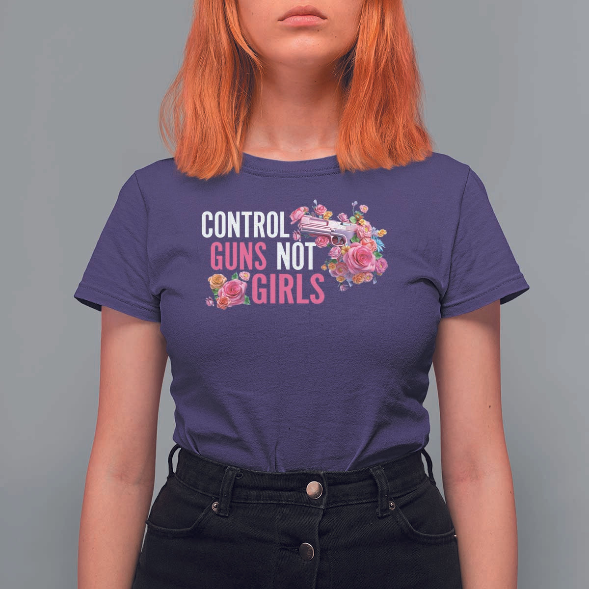 Harris Walz Feminist T Shirt For Women Control Guns Not Girls Women's Rights Flower - Wonder Print Shop