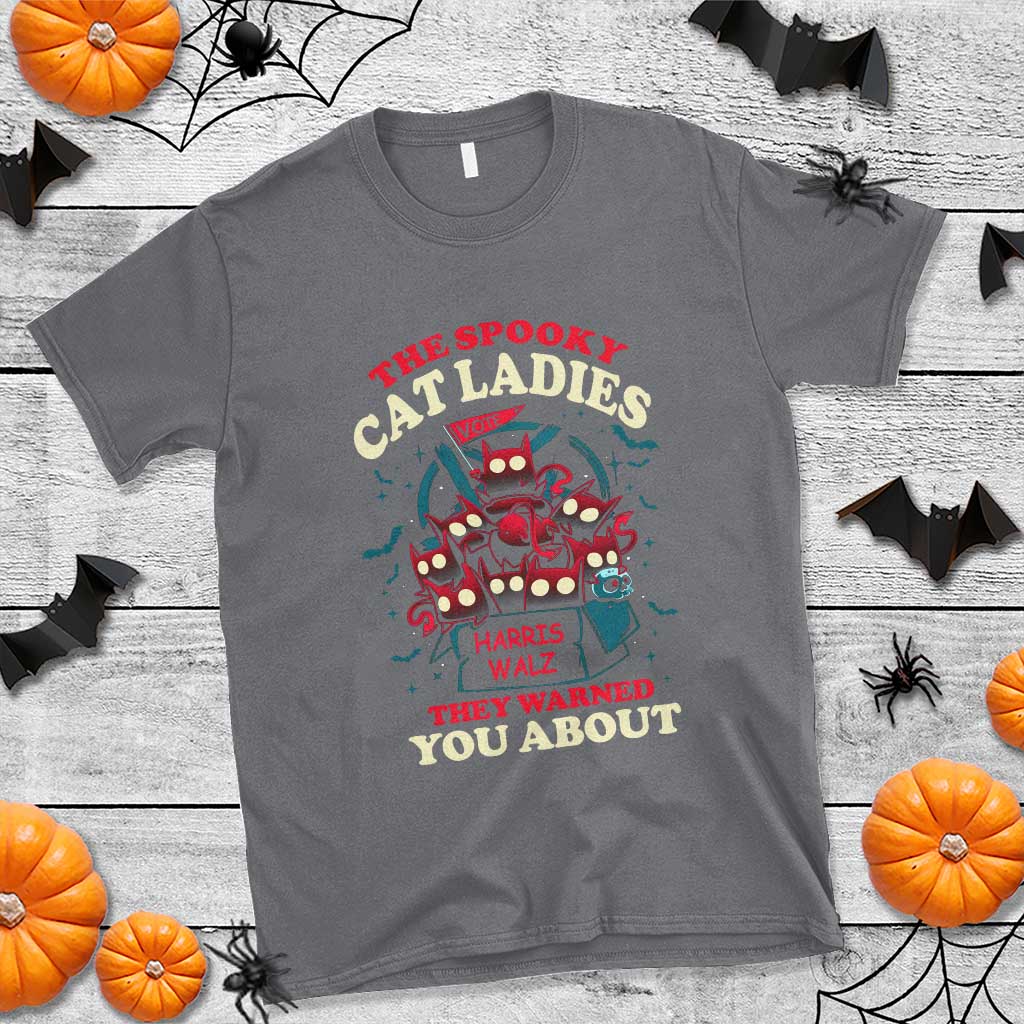 Harris Walz Halloween T Shirt The Spooky Cat Ladies They Warned You About Devil Cats - Wonder Print Shop