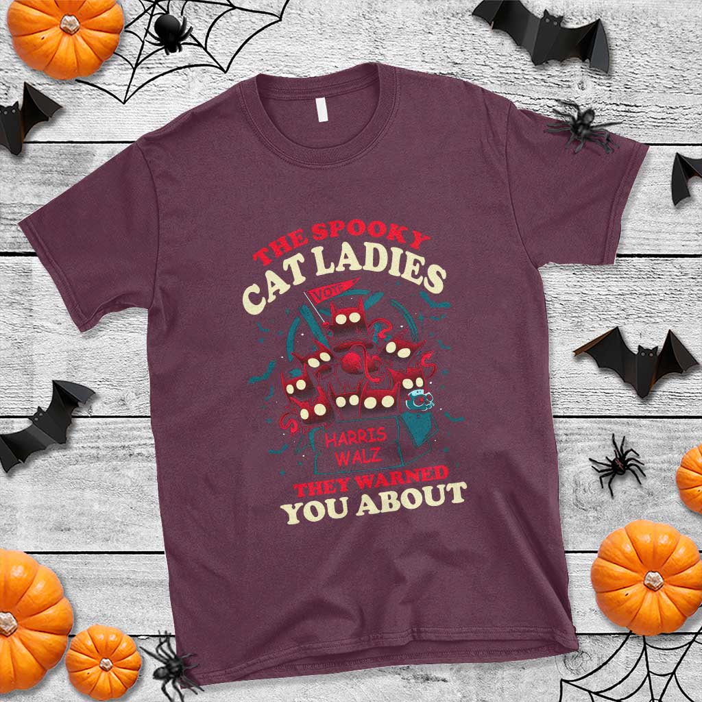 Harris Walz Halloween T Shirt The Spooky Cat Ladies They Warned You About Devil Cats - Wonder Print Shop