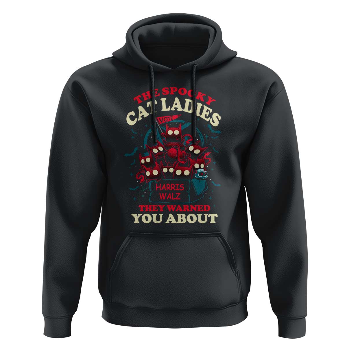 Harris Walz Halloween Hoodie The Spooky Cat Ladies They Warned You About Devil Cats - Wonder Print Shop