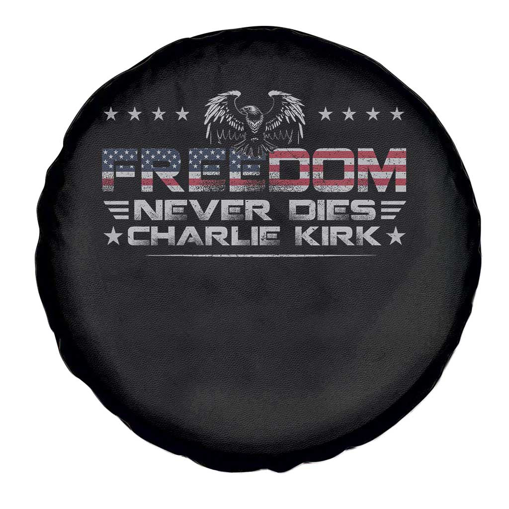 Freedom Never Dies Charlie Kirk Spare Tire Cover Vintage American Flag - Wonder Print Shop